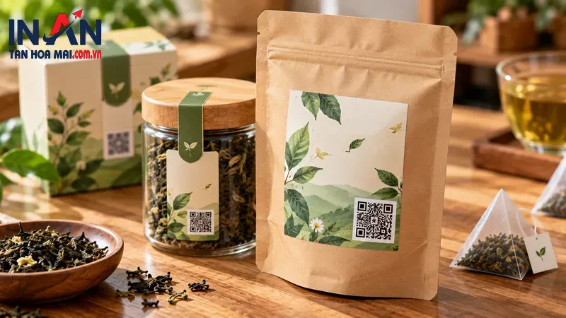 Bao trà có mã QR trên nhãn được trưng bày