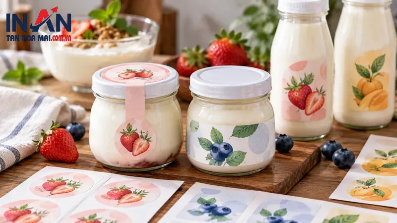 Bộ tem sữa chua dán trên các loại hộp và chai