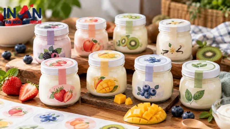 Nhãn in cho nhiều hương vị sữa chua