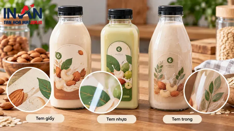 Nhãn chai sữa hạt cho các vị khác nhau