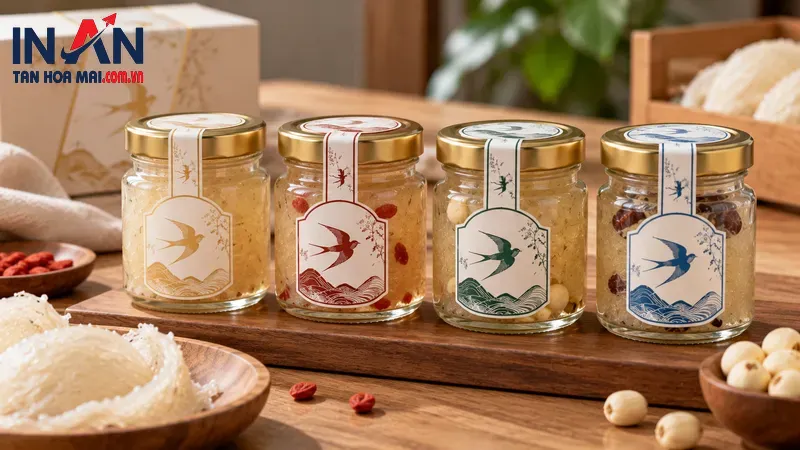 Nhãn yến sào nhiều biến thể sản phẩm trong một bộ