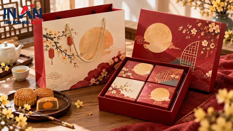 Bộ túi giấy đựng hộp bánh Trung Thu có họa tiết mùa lễ