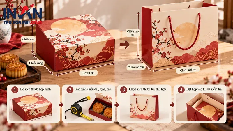 Các kiểu túi giấy đựng bánh trung thu màu đỏ và xanh