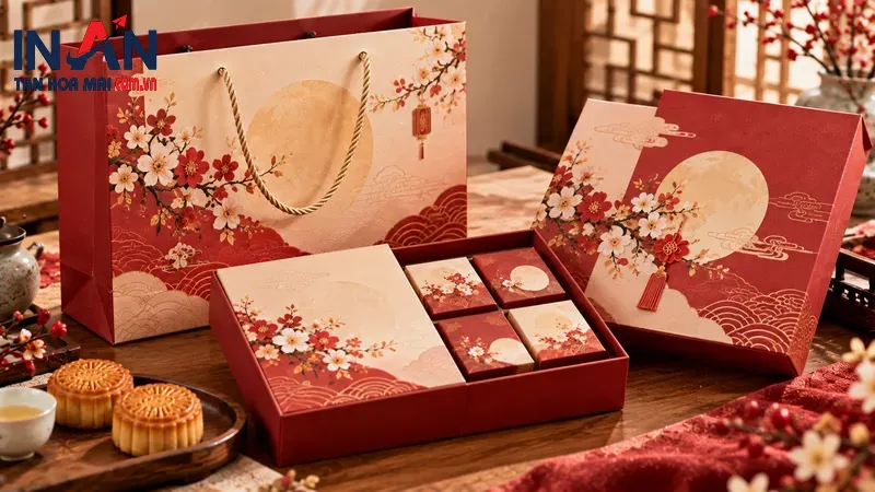 Bộ hộp bánh Trung Thu kèm túi xách giấy