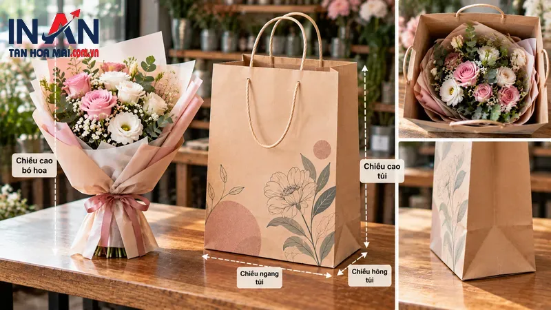 Bó hoa đặt trong túi giấy quai xách Bó hoa đặt trong túi giấy quai xách