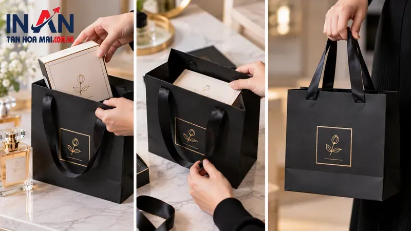 Các mẫu túi giấy đựng nước hoa có bề mặt hoàn thiện Các mẫu túi giấy đựng nước hoa có bề mặt hoàn thiện