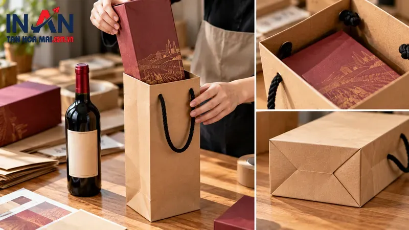 Cho chai rượu vào túi giấy để thử kích thước