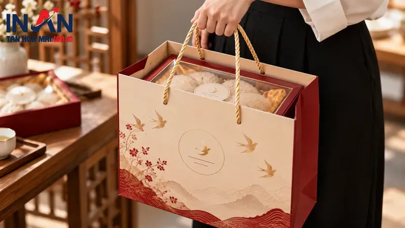 Cầm túi giấy đựng yến sào khi di chuyển